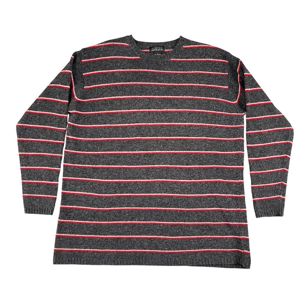 Vintage Limited 90% Lambs Wool Striped Crewneck Pullover Grey Sweater Size Large